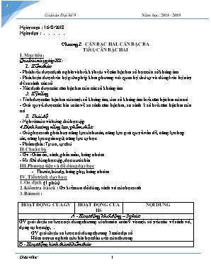Giáo án Đại số Lớp 9 - Tiết 1 Căn bậc hai - Năm học 2018-2019
